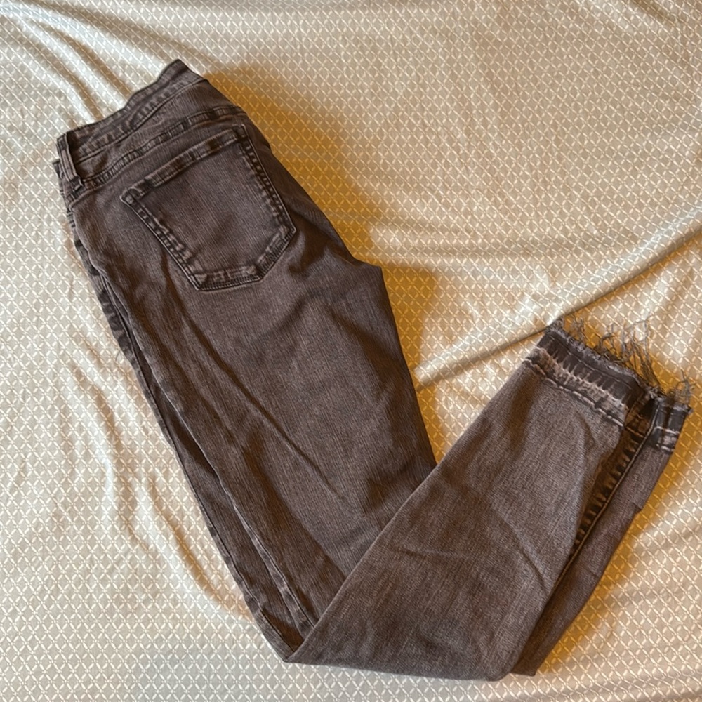Gray/Purple Skinny Jeans with Raw Hem